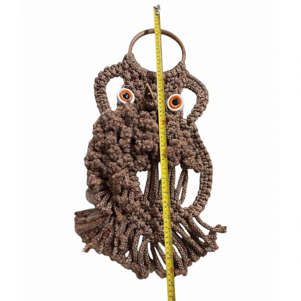 Vintage Macrame Owl Wall Hanging Decor Woodland Boho Retro Handmade MCM 70s